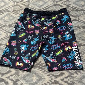 Hurley Kids Swim Trunks - Black with Neon Graphics